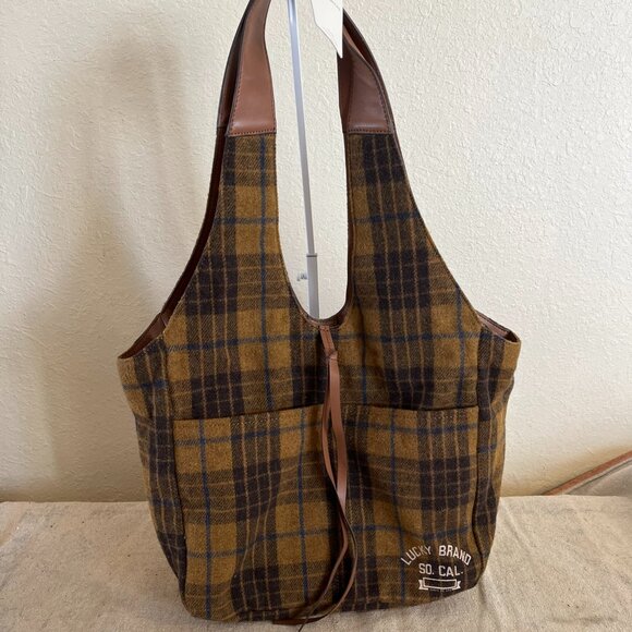 Lucky Brand Handbags - Lucky Brand Group Rhyn Hobo Topanga Tan Plaid Shoulder Bag
